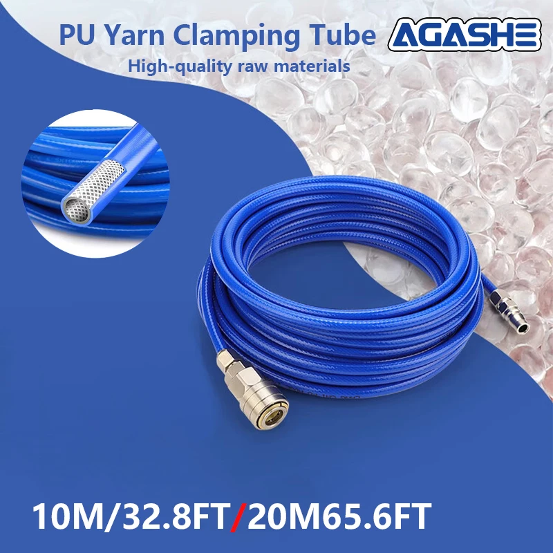 AGASHE Air Compressor Hose & Fittings - 20M/65.6 Feet & 10M/32.8 Feet, High-Pressure PU Yarn-Covered Hose,