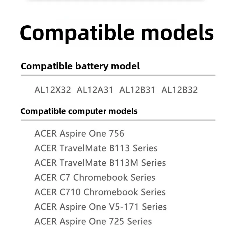 AL12B72 AL12B32 for Acer  Aspire One 756/725/V5-171  TravelMate B113/B113M  C710 Chromebook  Laptop Battery Replacement Bateria