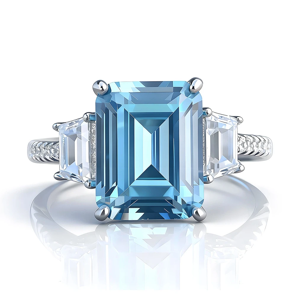 8x10MM Aquamarine High Carbon Diamond Ring S925 Sterling Silver Wedding Rings for Woman Birthday Anniversary Party Jewelry Gift