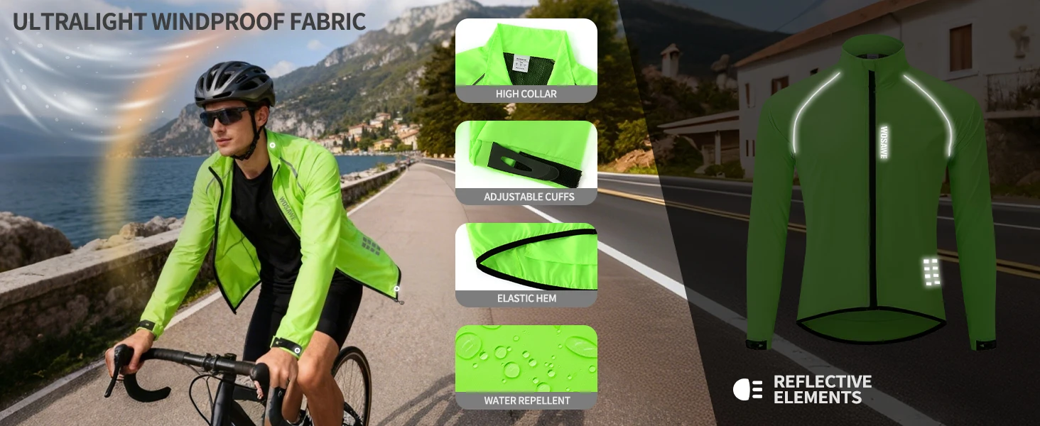 WOSAWE Herren Fahrrad-Windjacke Winddichte Wasserabweisende Mountainbike MTB-Bekleidung Reflektierende Lockere Fahrradjacke – Detail 6