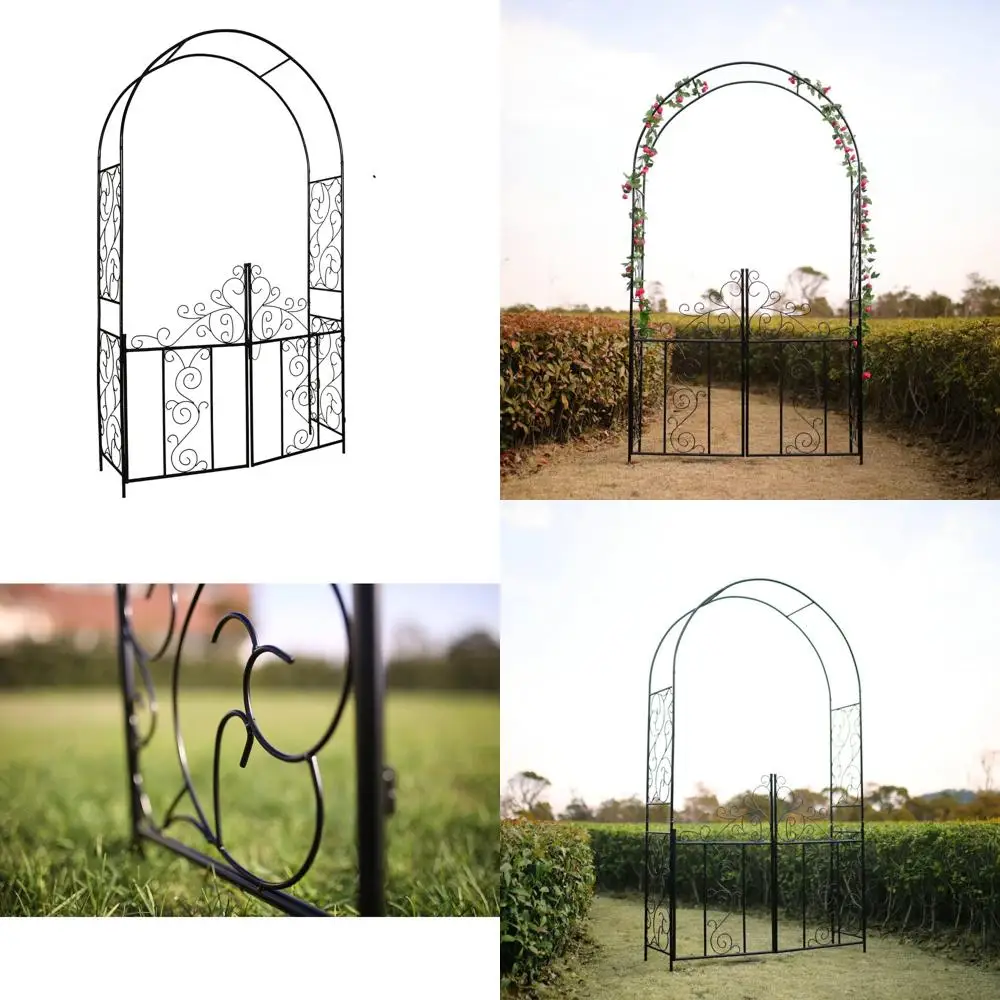 

7.5-Foot Tall x 4.2-Foot Wide Steel Garden Arch with Gate, Perfect for Climbing Plants, Outdoor Garden Decorative Arbor for Lawn