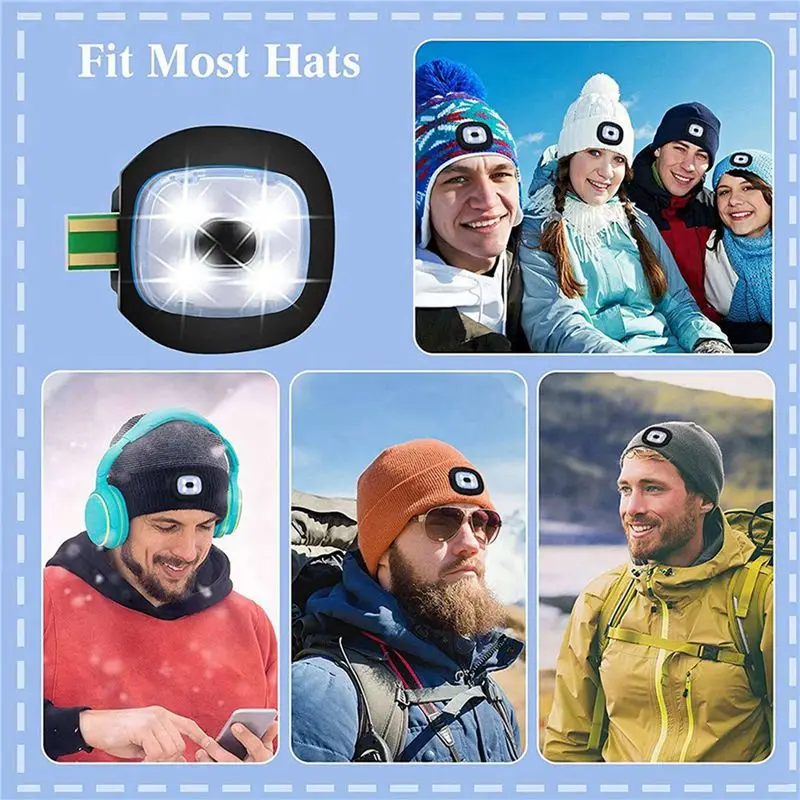 A84X-USB Rechargeable Light For LED Knit Beanie Hat, 8 Pieces, Strong Medium And Weak Light Mode LED Hat Light USB LED Lights