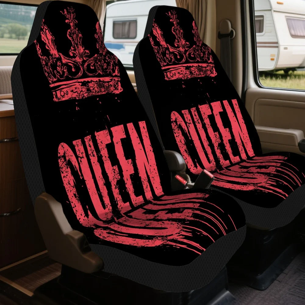 Set Of 2 Universal Car Seat Covers Featuring A Dripping Graffiti Crown Letters Design, Stylish For Vehicle Interiors. Suitable F