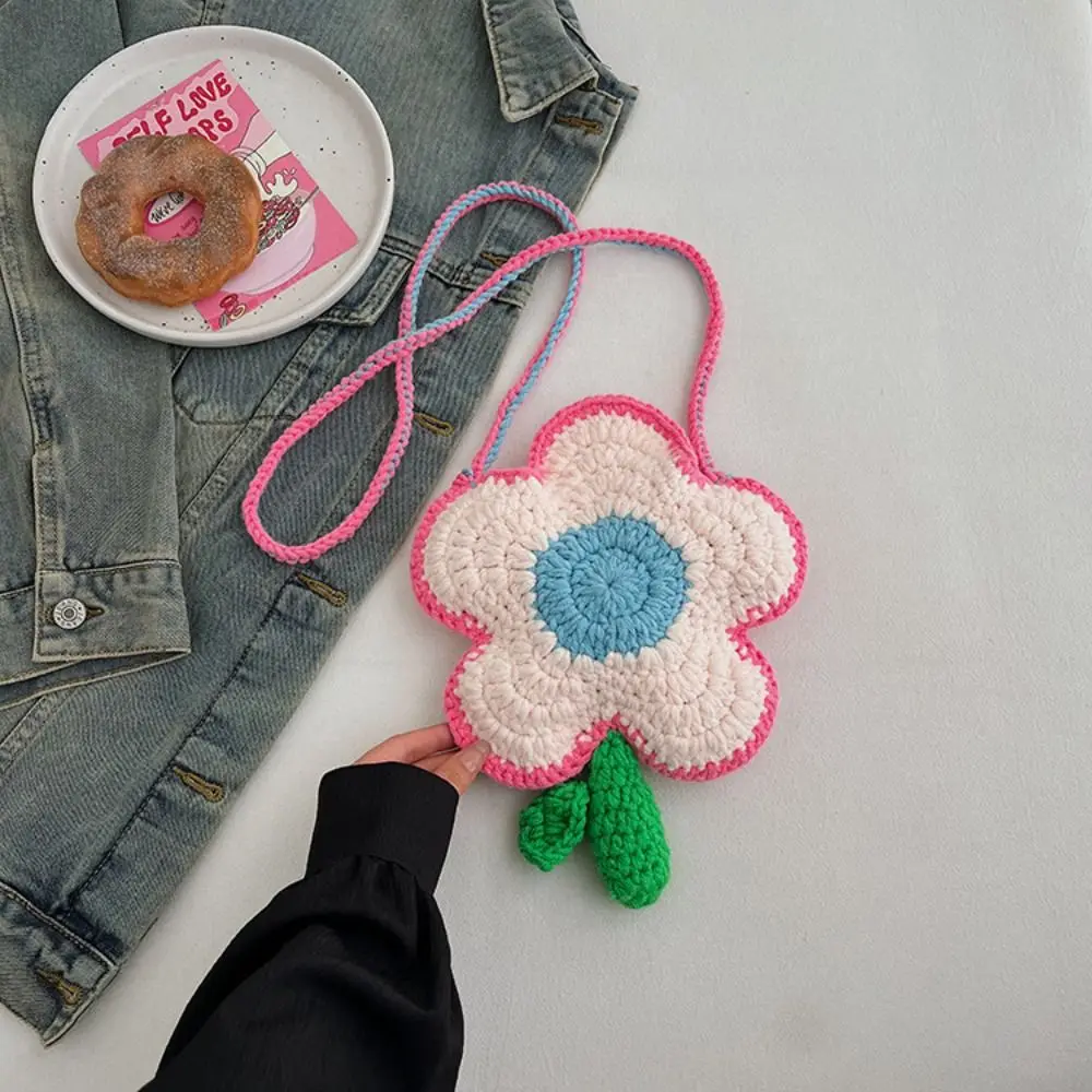 

Bohemian Cotton Crochet Weave Bag Cotton Rope Hollow Out Flower Shoulder Bag Large Capacity Storage Bag Knitted Crossbody Bag