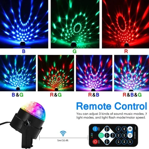 

Disco Ball RGB Party Lights DJ LED Projector Strobe Lamp Birthday Party Car Club Bar Karaoke Xmas Sound Activated