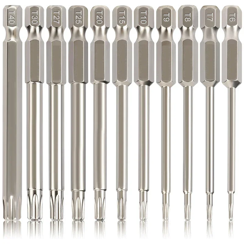 

11Pcs Security Torx Bit Set Impact Rated Tamper Resistant Star Bit Set 75mm 1/4 Inch Hex Torx Screwdriver Bit Set