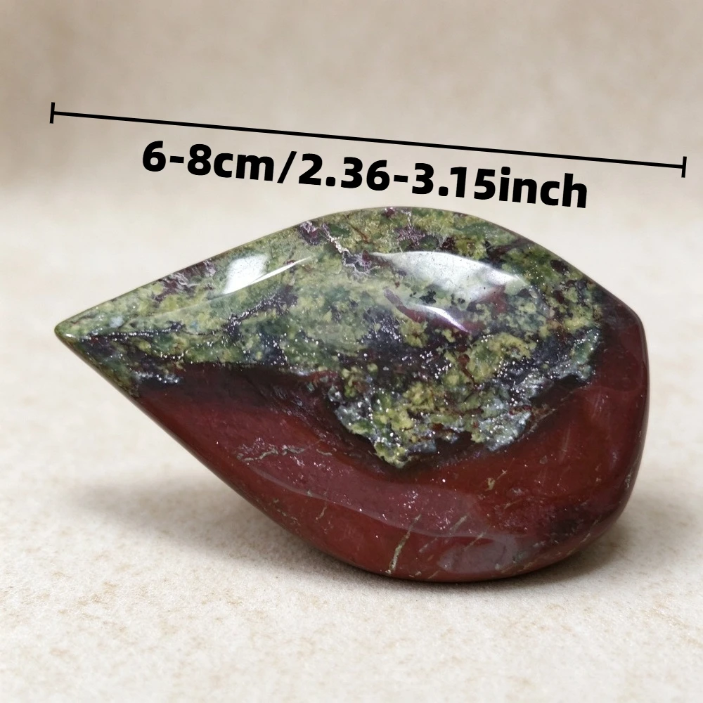 Natural Dragon Bloodstone Teardrop Shape Polished Crystal for Home Office Living Room Decoration Collection Desk Ornament