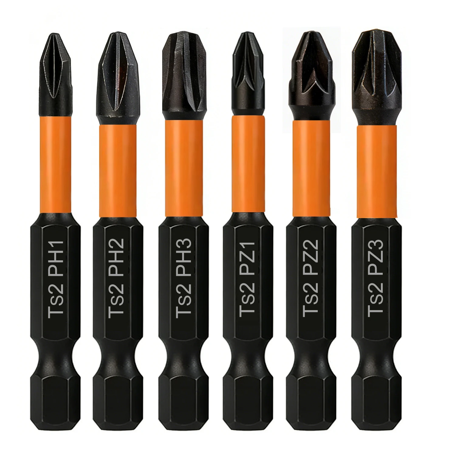 6Pcs Pozidriv Cross Screwdriver Set 50mm PZ3,PZ2,PZ1,PH1,PH2,PH3 Bits 1/4 Inch Hex Shank Magnetic Pozidriv Phillips Drill Bits