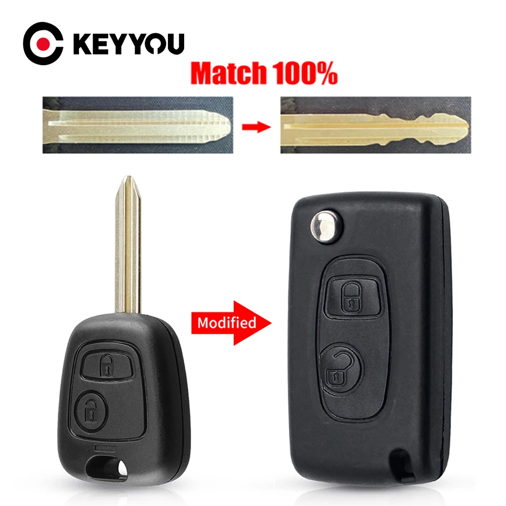 KEYYOU avec Service de coupe coque de clé pour Peugeot 206 306 307 107 207 407 pour citroën C1 C2 C3 Saxo Berlingo Xsara Picasso