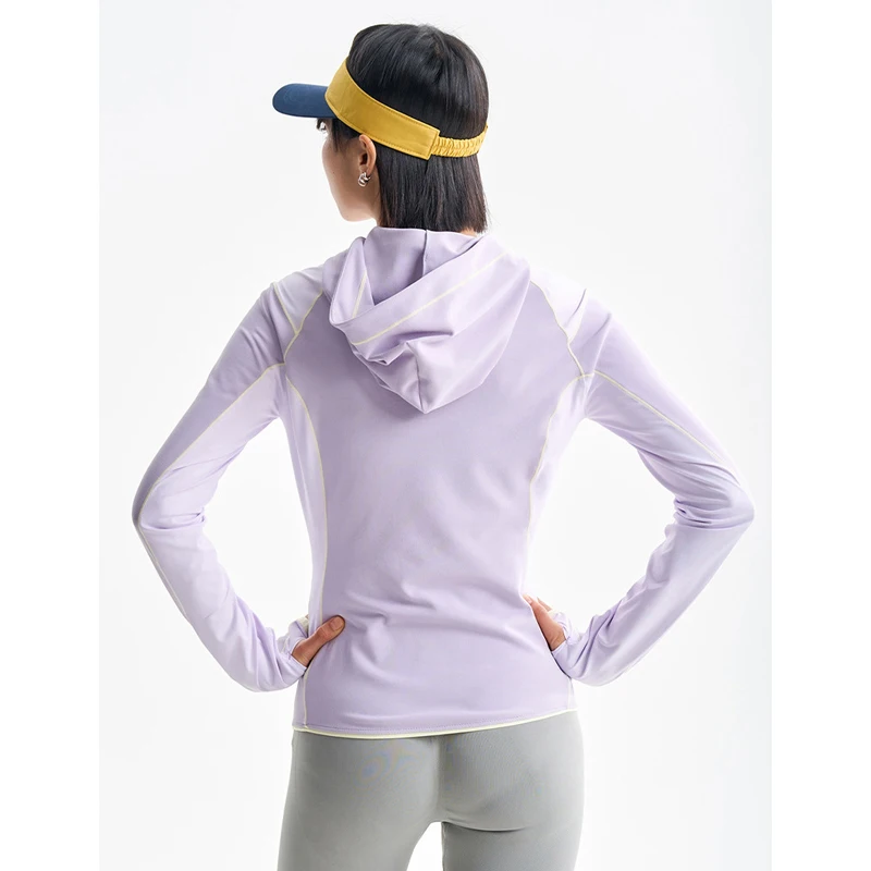 Women's Outdoor Quick-Dry Hooded Long Sleeve T-Shirt – Lightweight, Breathable & Color-Block Design for Fitness & Running