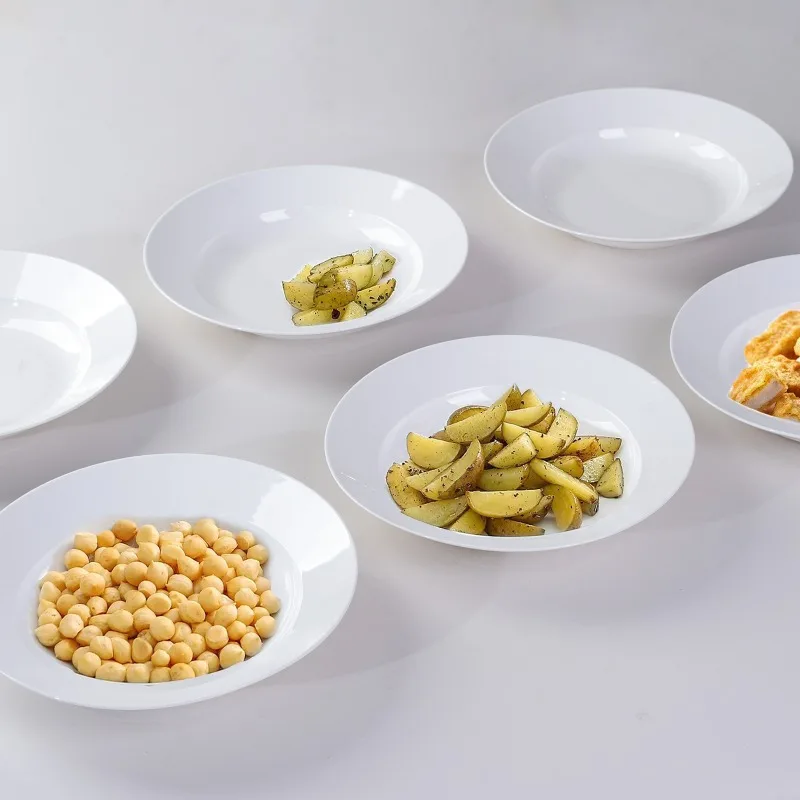 

Набор современной круглой посуды для салата с белыми тарелками, подходящей для домашней кухонной утвари, посудомоечной машины, безопасной для микроволновой печи.