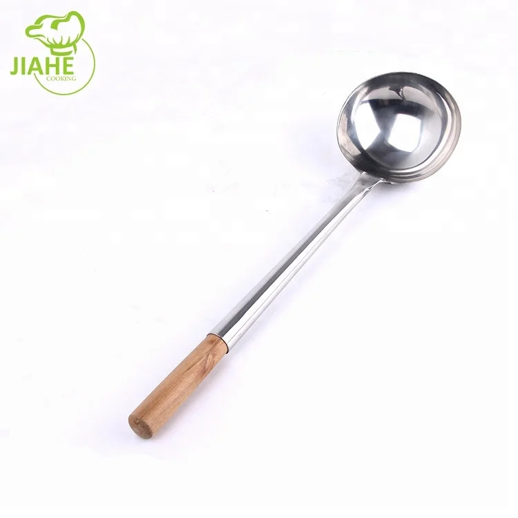 Stainless Steel Cooking Soup Ladle Wok Ladle With Wooden Handle