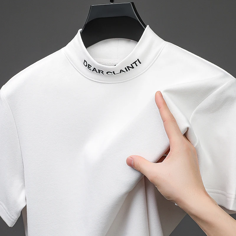 

Men's High-Quality Short-Sleeved T-Shirt Semi-crewneck German Flannel Simple Solid Color Underwear Casual Versatile Men's Wear