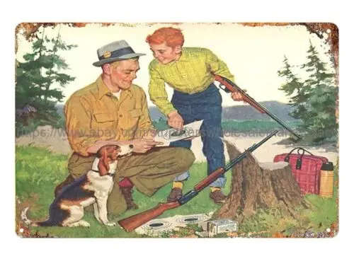 office shop metal signs gun ads father son hunting dog rifle tin sign