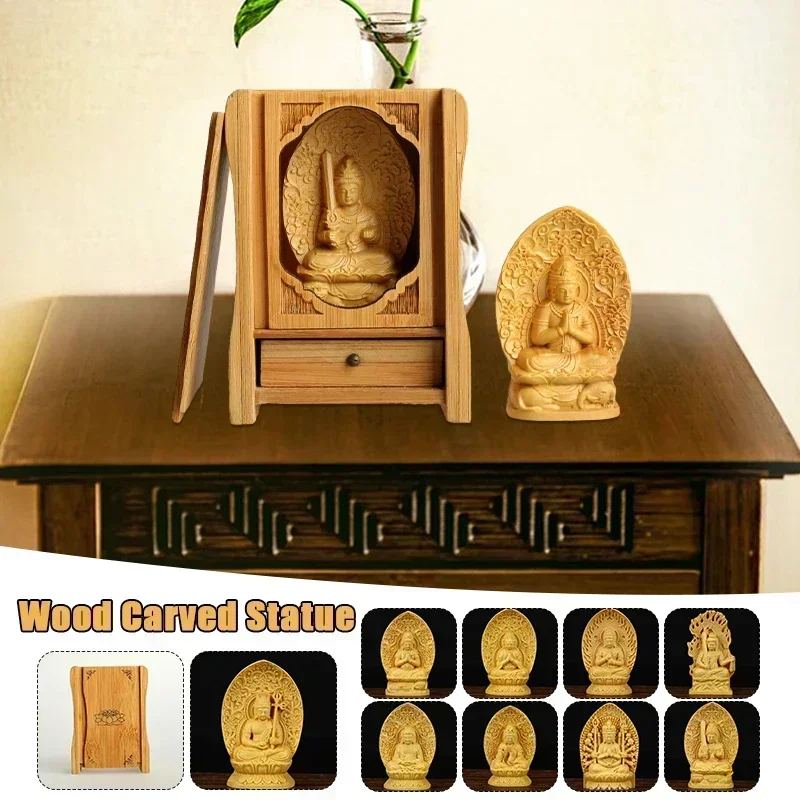 7cm Mini Small Guan Yin Wood Buddha Statue Boxwood Dragon Guanyin Bodhisattva Solid Wood Sculpture Feng Shui Home Decor