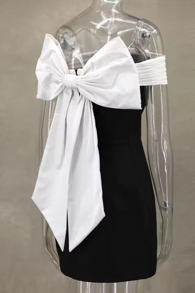 

Straplees Mini Dress Women Sexy Elegant Backless Sleeveless Bow Robe Female 2025 Fashion Off Shoulder Birthday Party Dresses