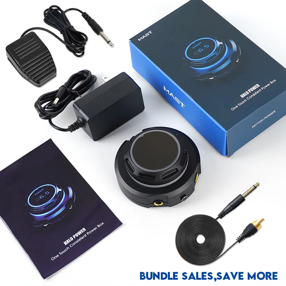 

Mast Halo Tattoo Power Supply Set OLED White Display Screen with Mini Foot Pedal Clip Cord Accessories Supply for Tattoo Machine