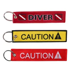 CAUTION DIVER Print Embroidery Tag Keychain Car Keyring Key Chain Pendant Car Interior Decor