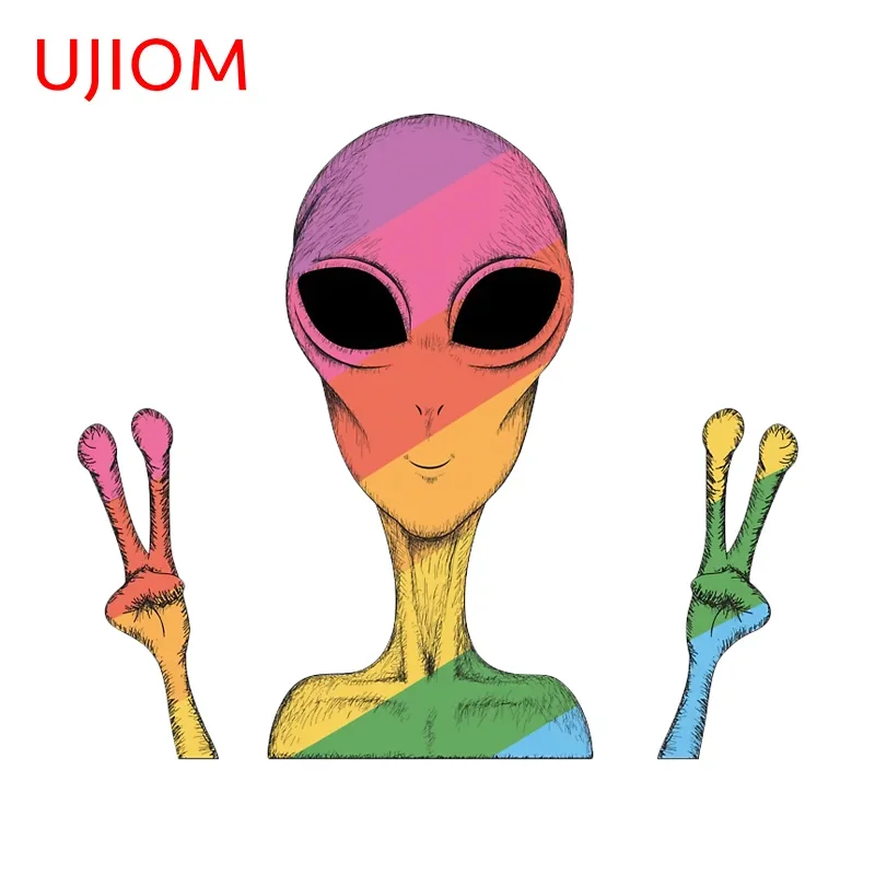 UJIOM Gay Pride LGBT Rainbow Flag Wall Sticker Funny Alien Head Motif Creative Decal Eye Catching Computer Case Decoration