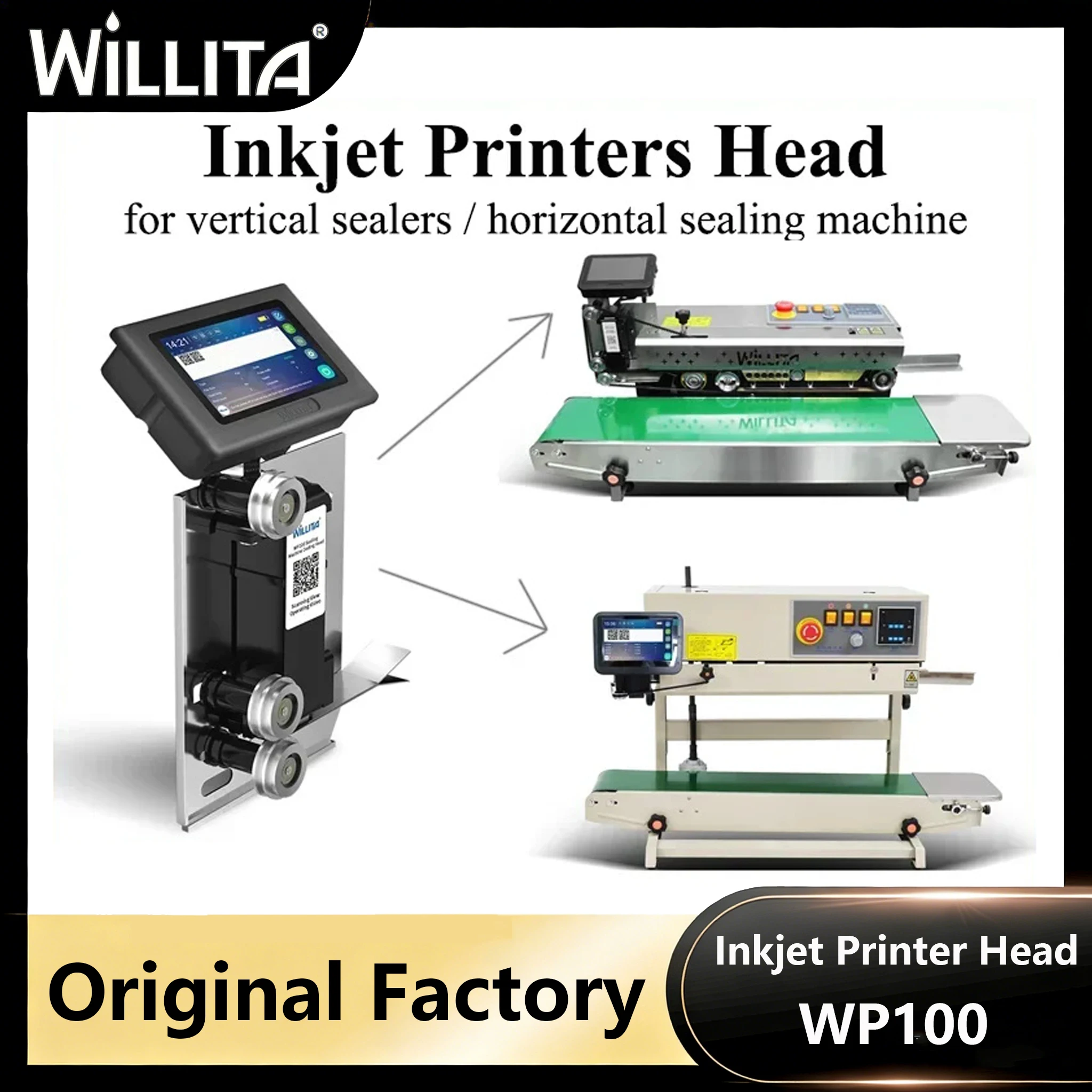 WILLITA WP100 Inkjet Printers 12.7mm Printing Head for Sealing Machine Intelligent Coding Machine for Sealer Expiry Date Barcode