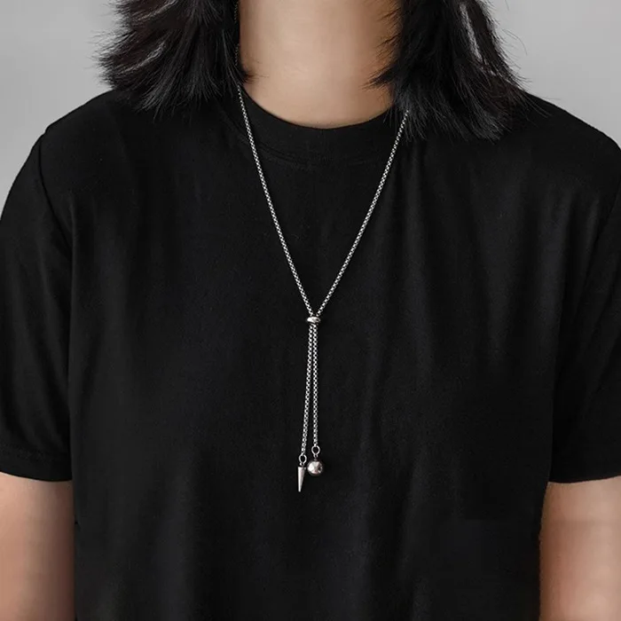 قلادة Lsy للنساء، سلسلة سترة تي شيرت بسيطة، إكسسوار غير يتلاشى، شكل دائري، الأكثر مبيعًا، مجوهرات قابلة للتعديل للرجال، كرة مخروطية منزلقة