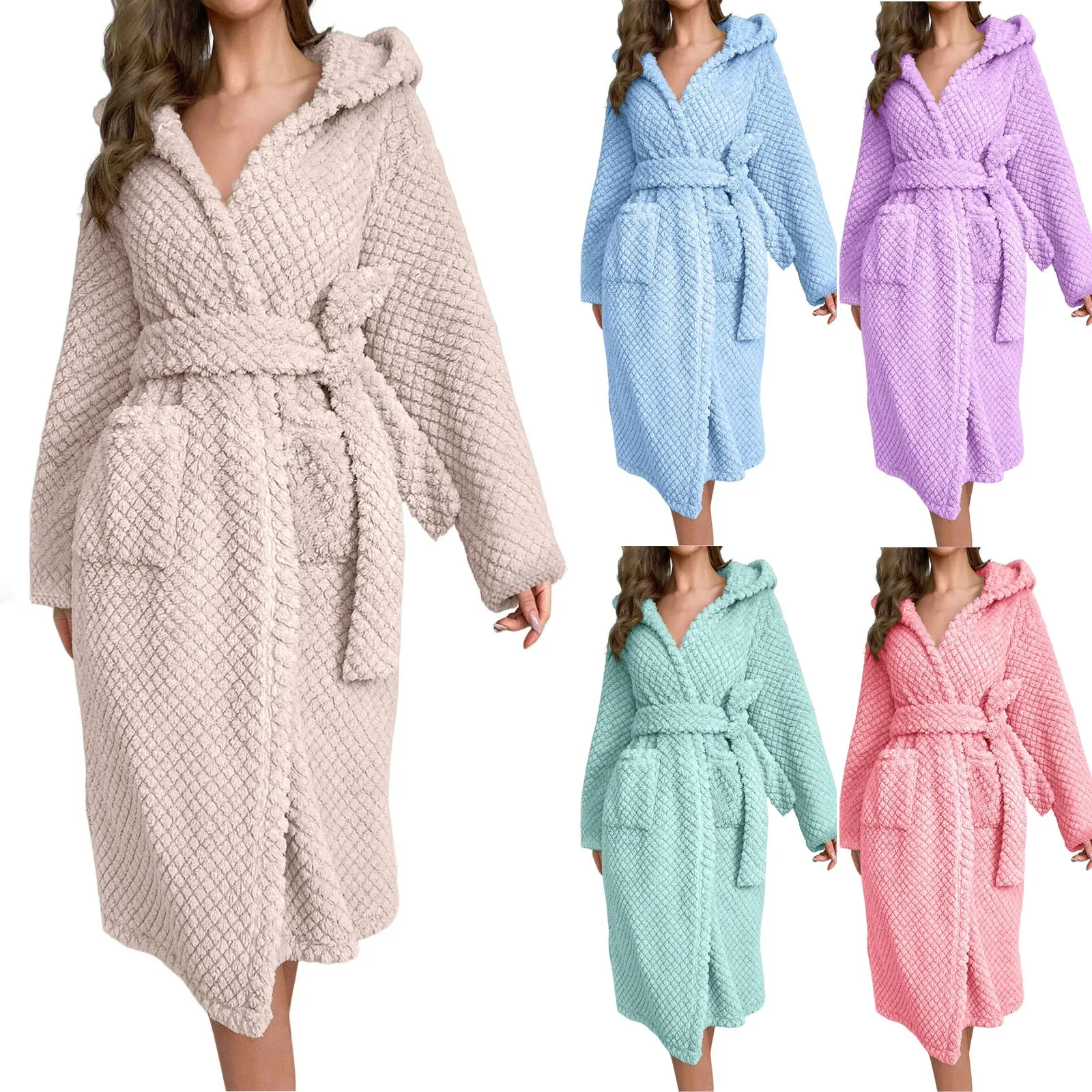 2025 Autumn Coral Plush Hooded Robe Bathrobe Women Winter Thicken Soft Nightgown Robes Female Large Home Dressing Gowns Pajamas