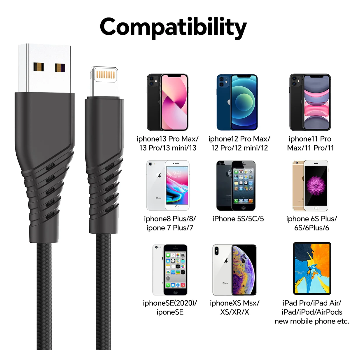 3A Fast Charging Cord USB Cable For iPhone 11 12 13 14 Pro X XS Max 6 7 8 Plus SE iPad Mobile Phone Charger Data Wire