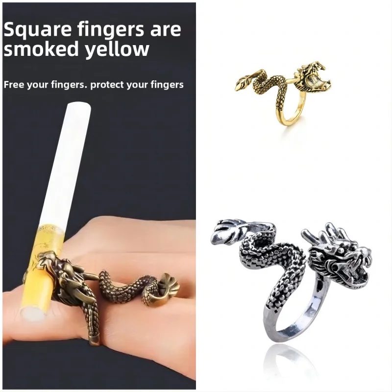

Pairs Vintage Personality Gold-Plated Cigarette Holder Ring of Cigarette Holder Bracket Chinese Dragon Rings