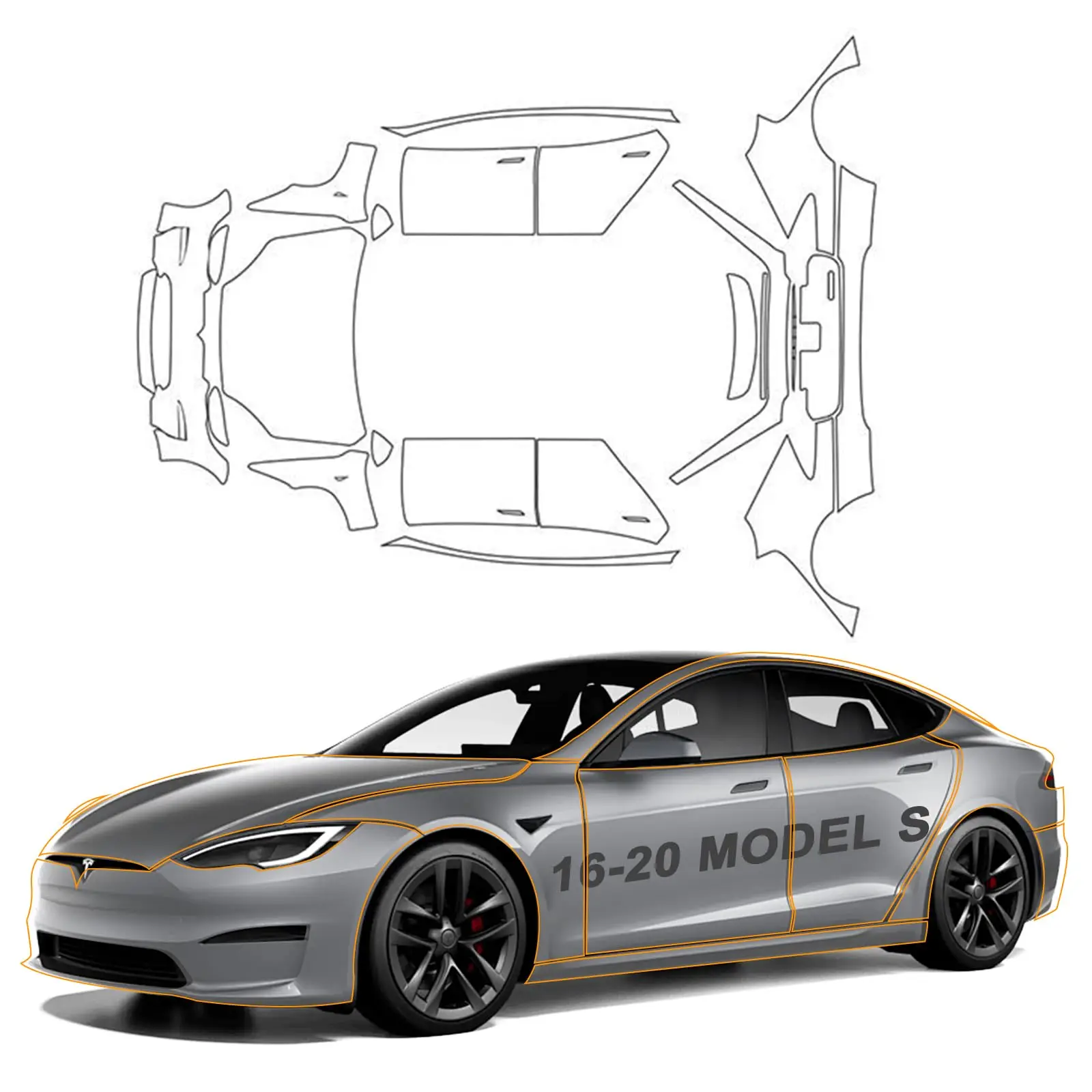 

For Tesla Model S 2016 2017 2018 2019 2020 TPU Car Paint Protection Suite Film Pre-cut Transparent Br Scratch-resistant