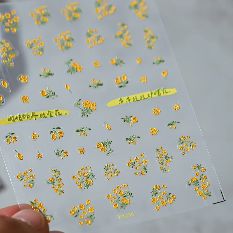 Yellow Winter Jasmine 5D Soft Reliefs Self Adhesive Nail Art Decorations Stickers 3D Flowers Nail Decals Wholesale Dropshipping