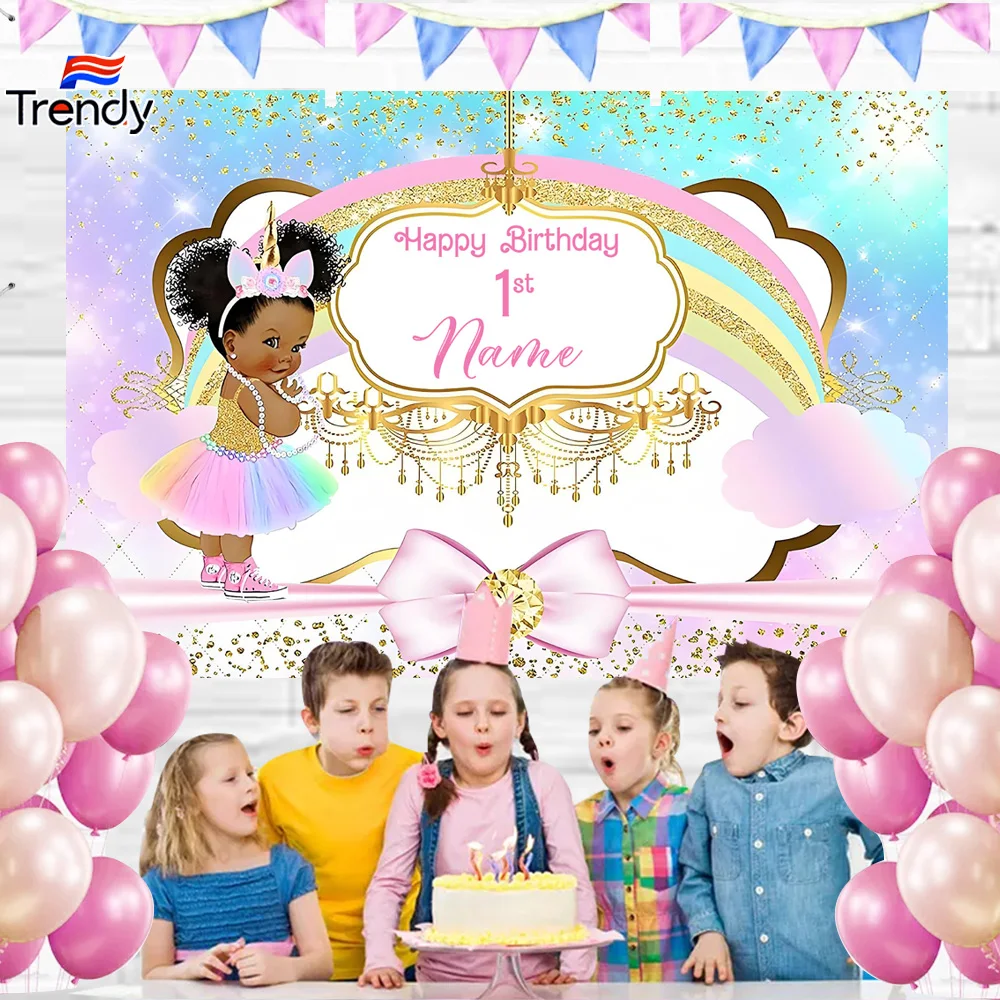 Black Princess Birthday BANNER Personalized Name Customized 1st Birthday Party Custom Backdrop Banners Kids Party Background