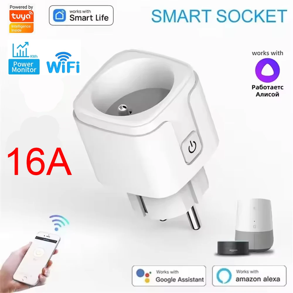 Tuya Smart Stecker 16A WiFi FR Steckdose mit Leistungsüberwachung Sprachsteuerung Zeitsteuerung Smart Life Steuerung Kompatibel mit Alexa Google