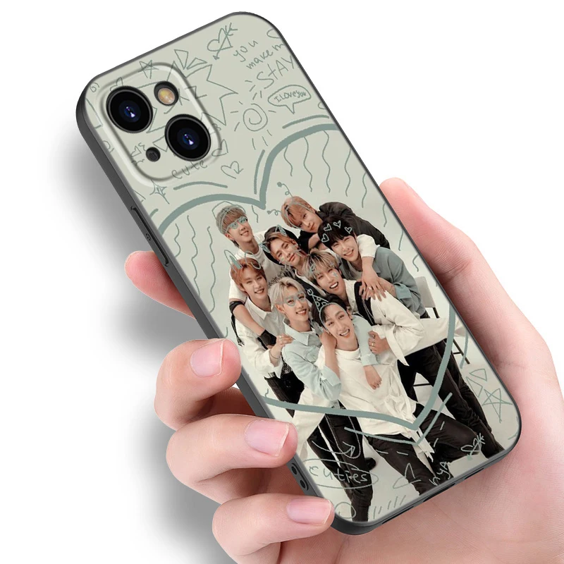 حافظة هاتف Kpop Stray Kids من السيليكون الأسود لهاتف أبل آيفون 12 13 Mini 7 8 14 15 16 Plus Pro Max 16E #3