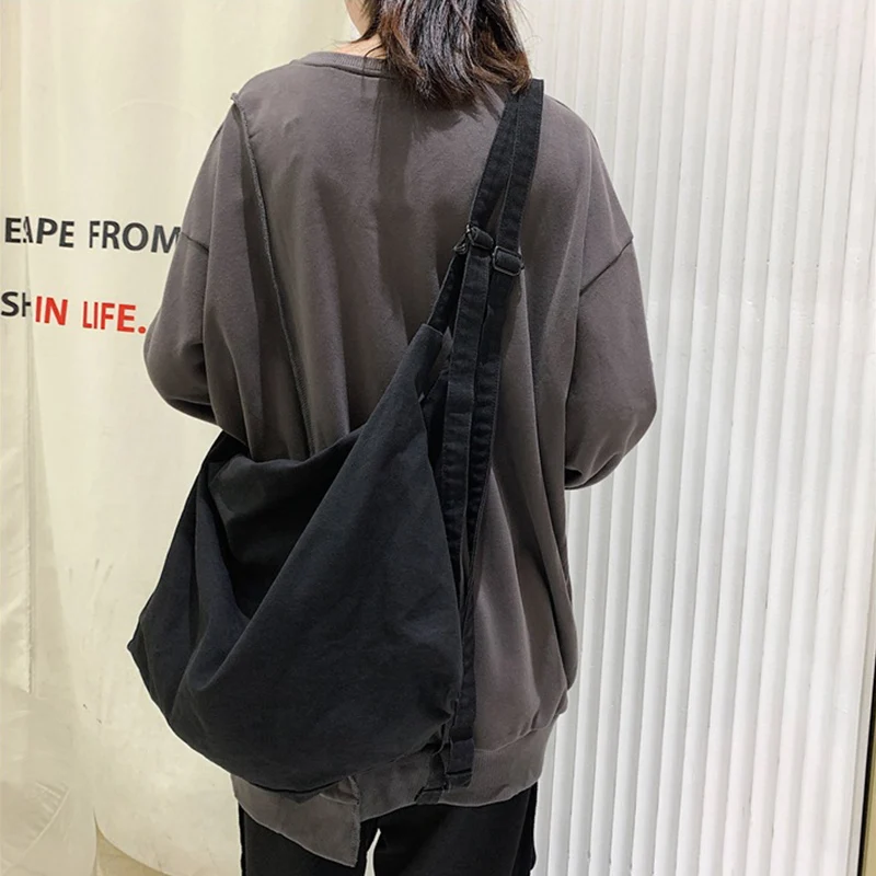 Lazy Wind Canvas Bag Japanese Student Minimalist Bag Female Korean Version of Personality Strap Shoulder Messenger Bag Handbag