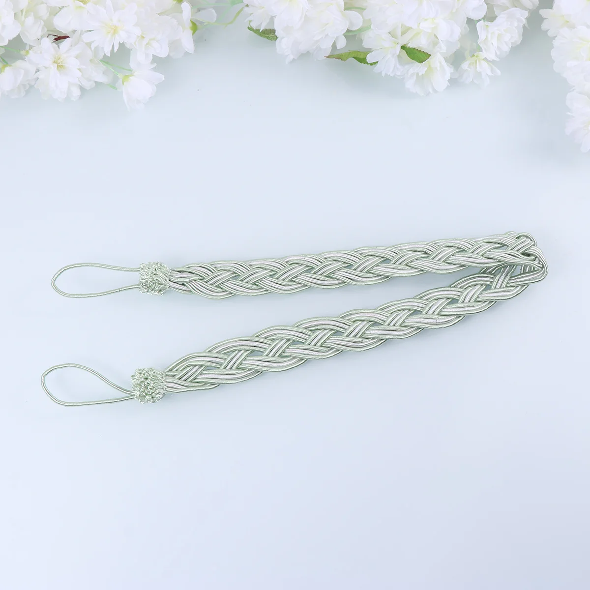 

2pcs Handmade Woven Curtain Tiebacks Light Green Braided Rope Strap For Living Room Bedroom Drapery Holdback Polyester Knit