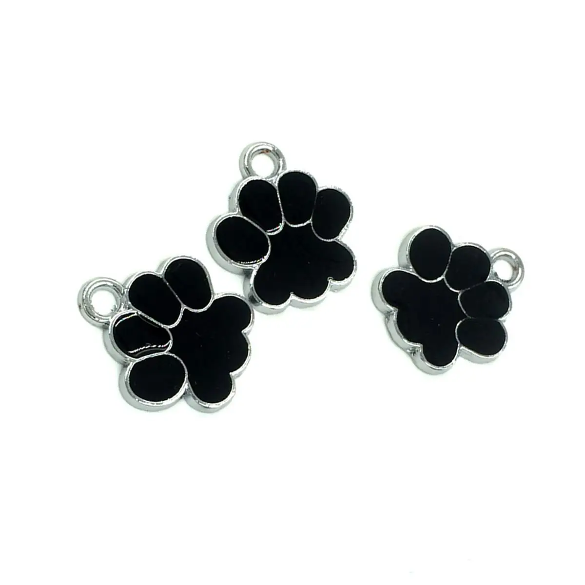 

50 шт. модных серебристых подвесок в форме медвежьей лапы с черной эмалью, 19x17 мм, для рукоделия, изготовления украшений, набор материалов для творчества
