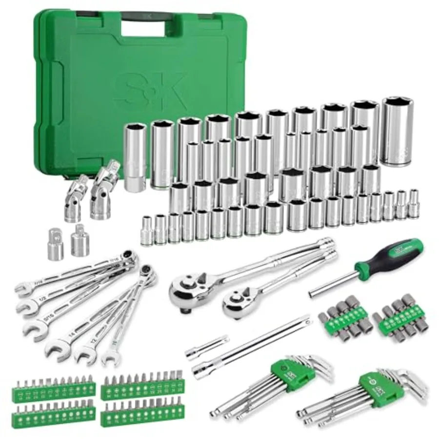 

Mechanics Tool Set, 1/4" and 3/8" Drive Socket Set with 72-Tooth Pear Head Ratchet, 137-Piece, SAE and Metric, Deep and Shallow