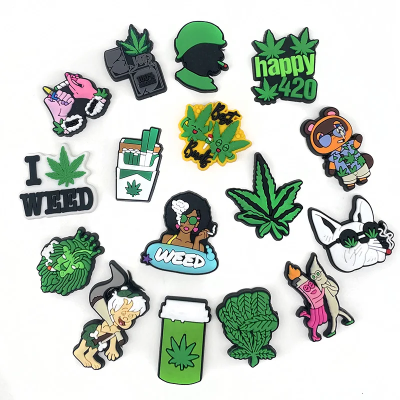 37Pcs/set Cartoon Weed Men Women Leaf Icons PVC Garden Shoe Charms Shoes Decorations Diy Accessories Adult Gift