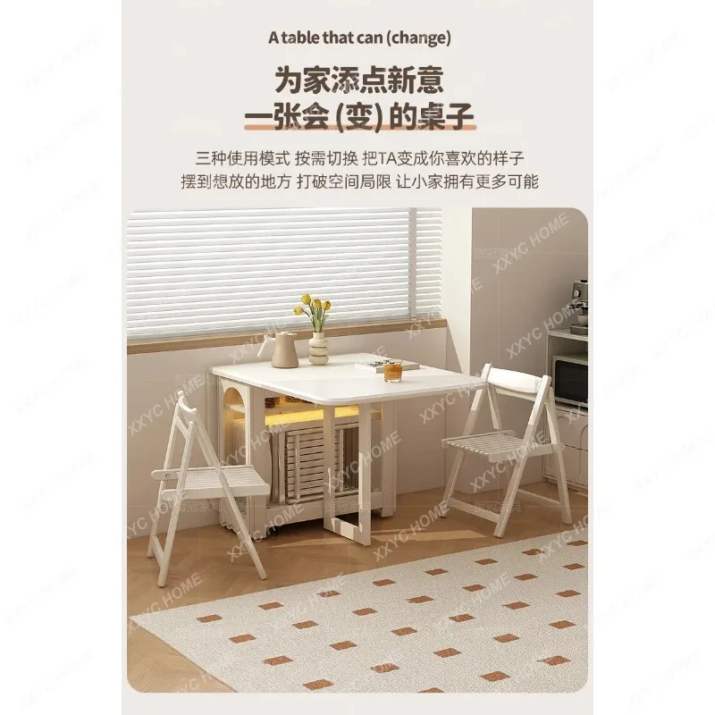 HHSmall apartment cream wind retractable dining table multi-functional movable