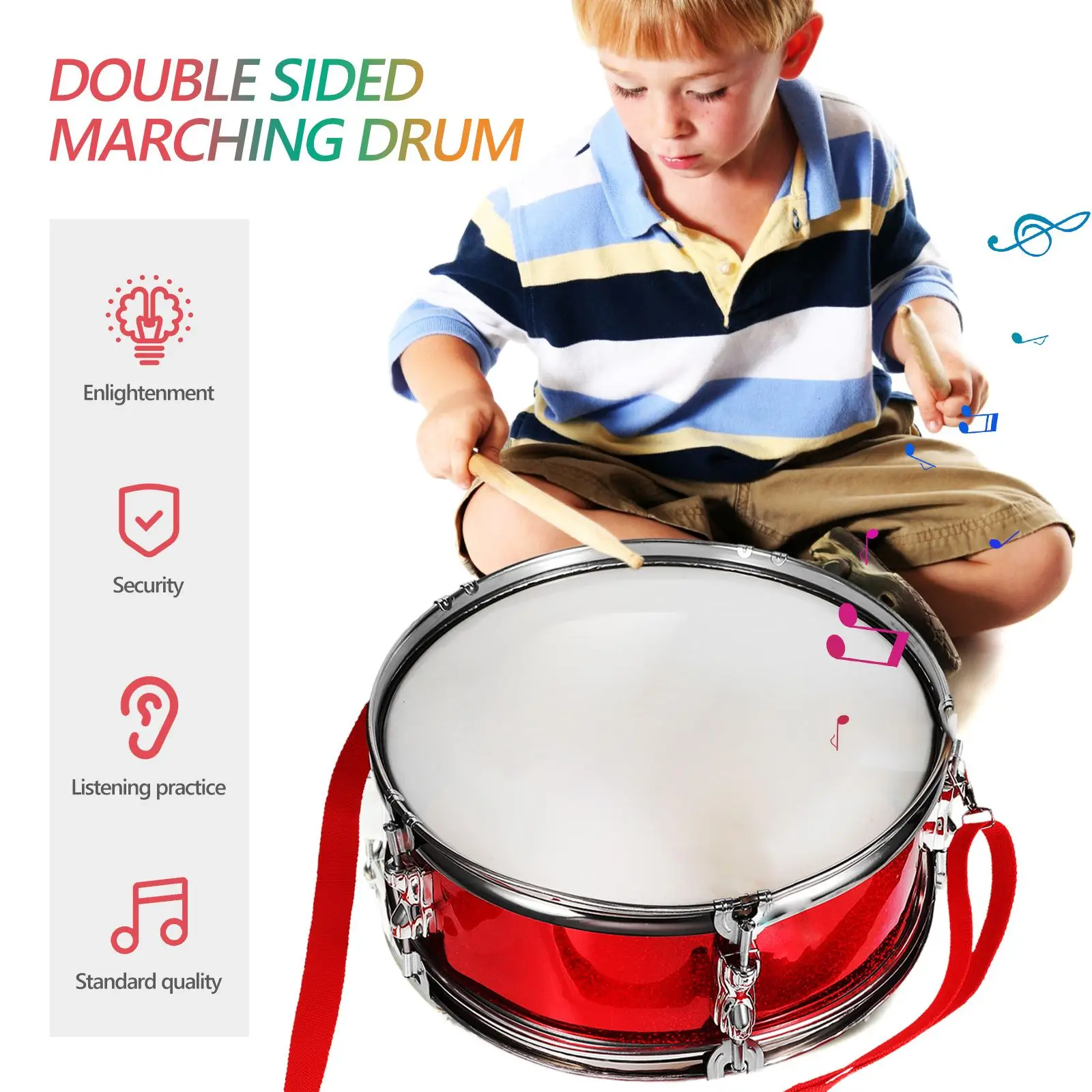 Marching Drum Set Snare Drum Kid Drum Musical Instrument with Drumsticks Drum Belt and Ceremonial Gloves