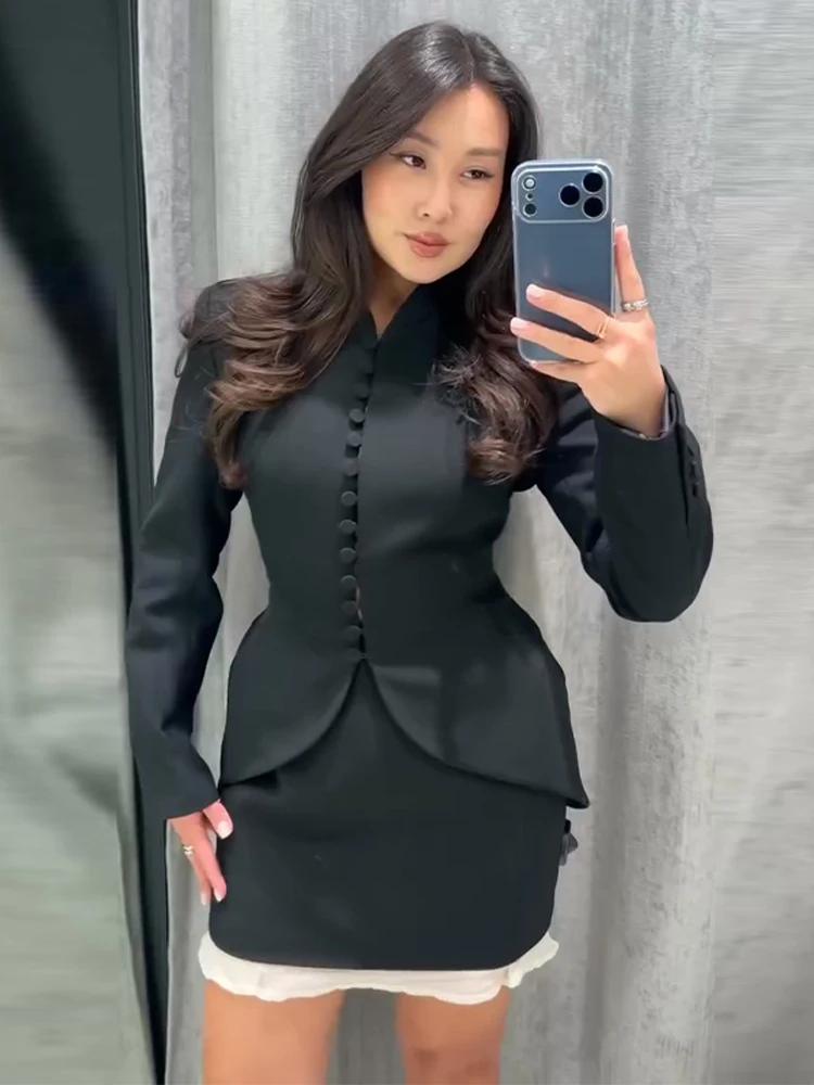 Einreihiger Taillierter Meerjungfrauen-Anzug Blazer für Damen Eleganter V-Ausschnitt Langarm Einfarbiger Schlanker Mantel Modische Damen-Oberbekleidung Neu – Detail 18
