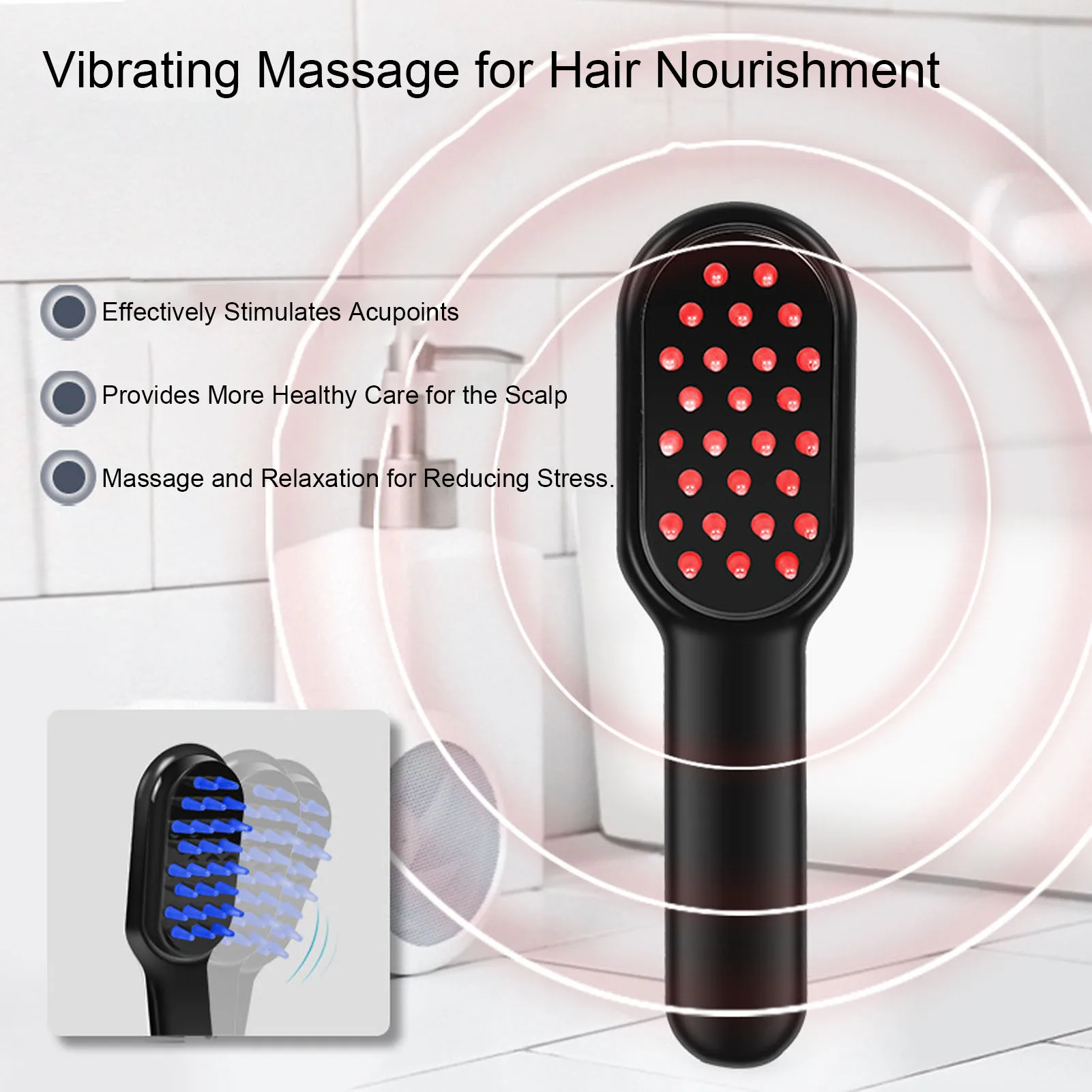 Electric Scalp Massager Laser Comb, 10 Gears Comfortable ABS 400mAh Battery USB Charging 3 Working Modes for Stress Relaxation