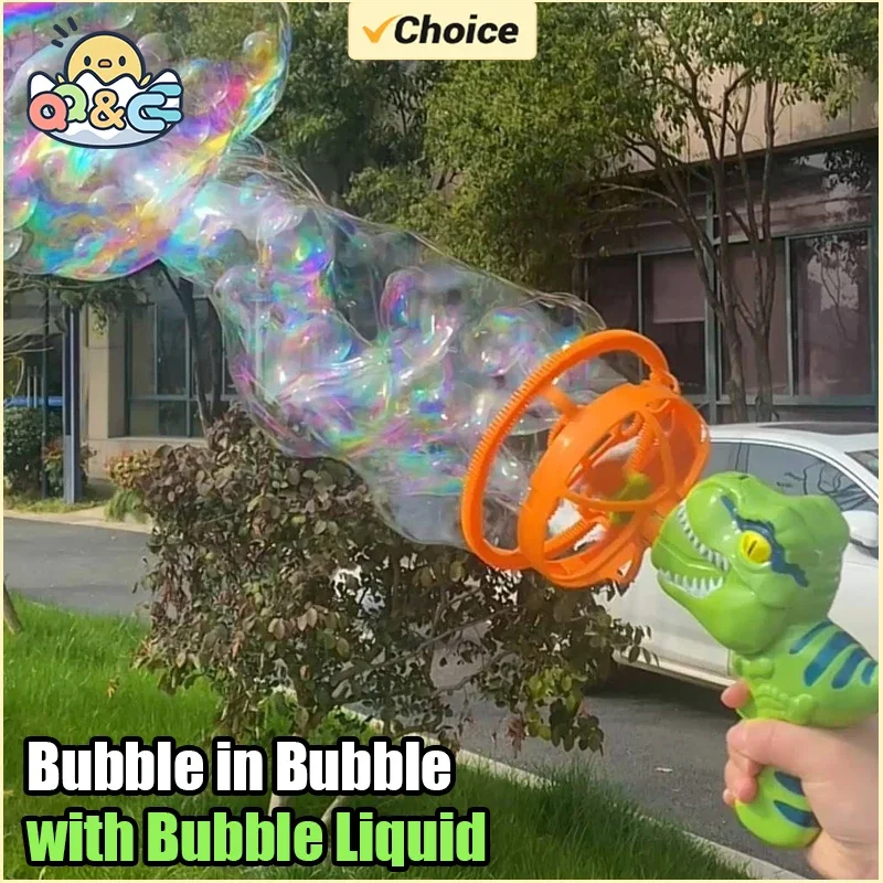 Pistola de burbujas de jabón, dinosaurio, máquina de burbujas de Tuba eléctrica, soplador automático, juguetes, juegos al aire libre, juguete de fiesta para regalo de chico
