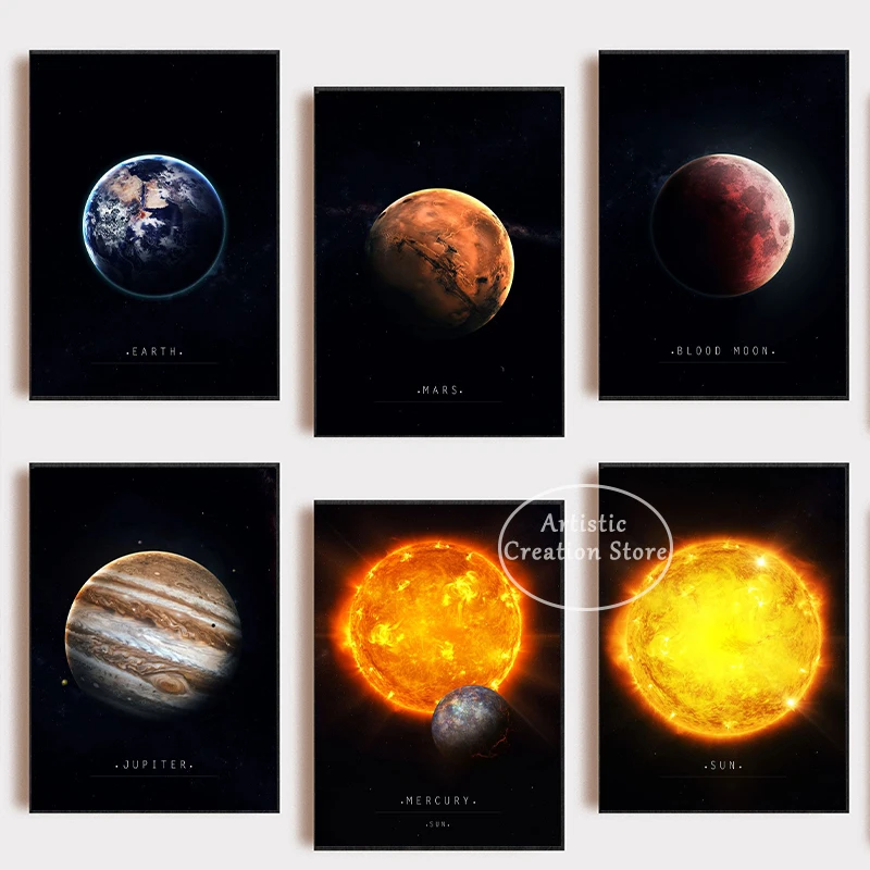 Solar System Mars Planet Canvas Painting Prints Pluto Uranus Neptune Jupiter Poster Living Room Wall Bedroom Home Decor Gifts