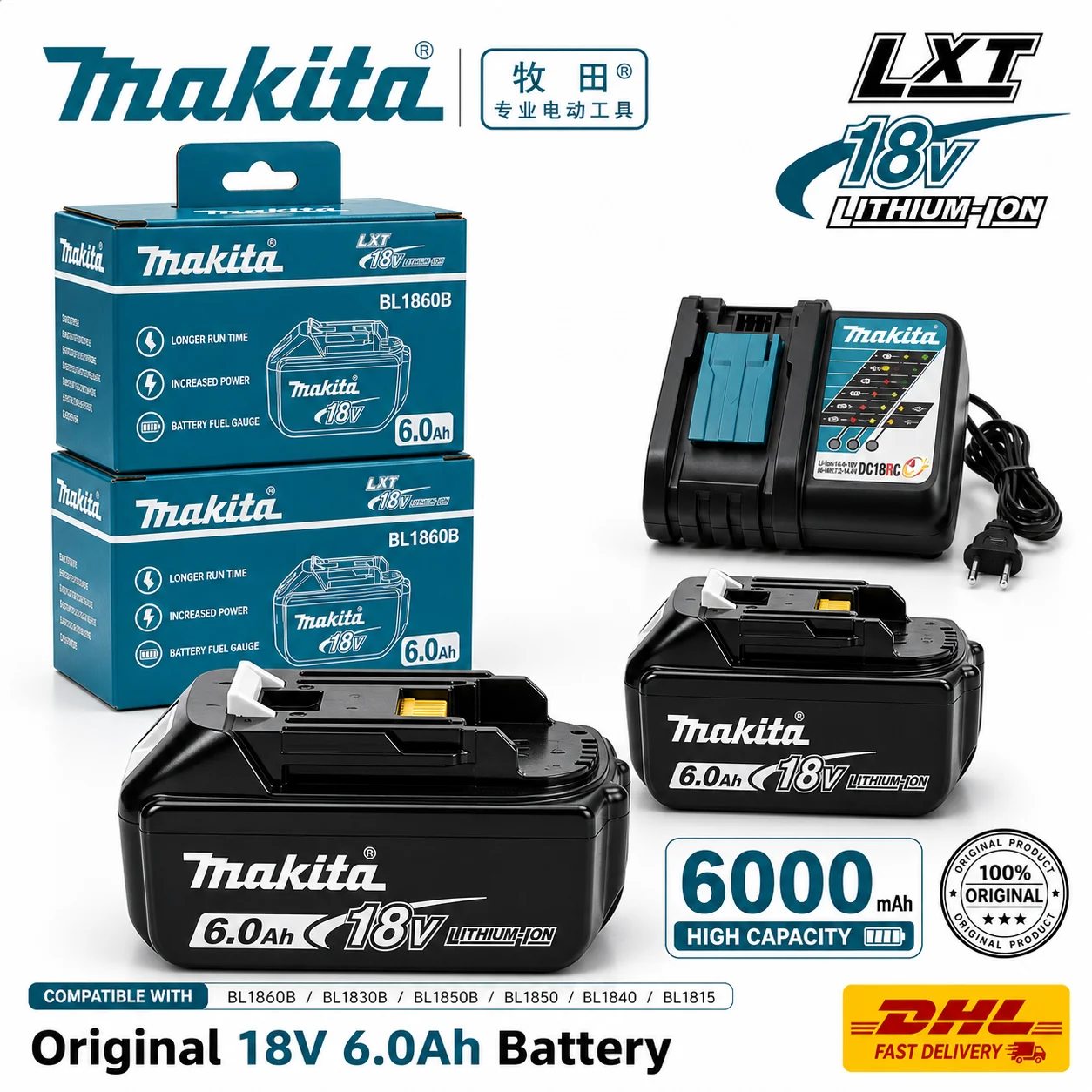 

Original 18V 6.0Ah rechargeable lithium battery applicable for Makita BL series power tools