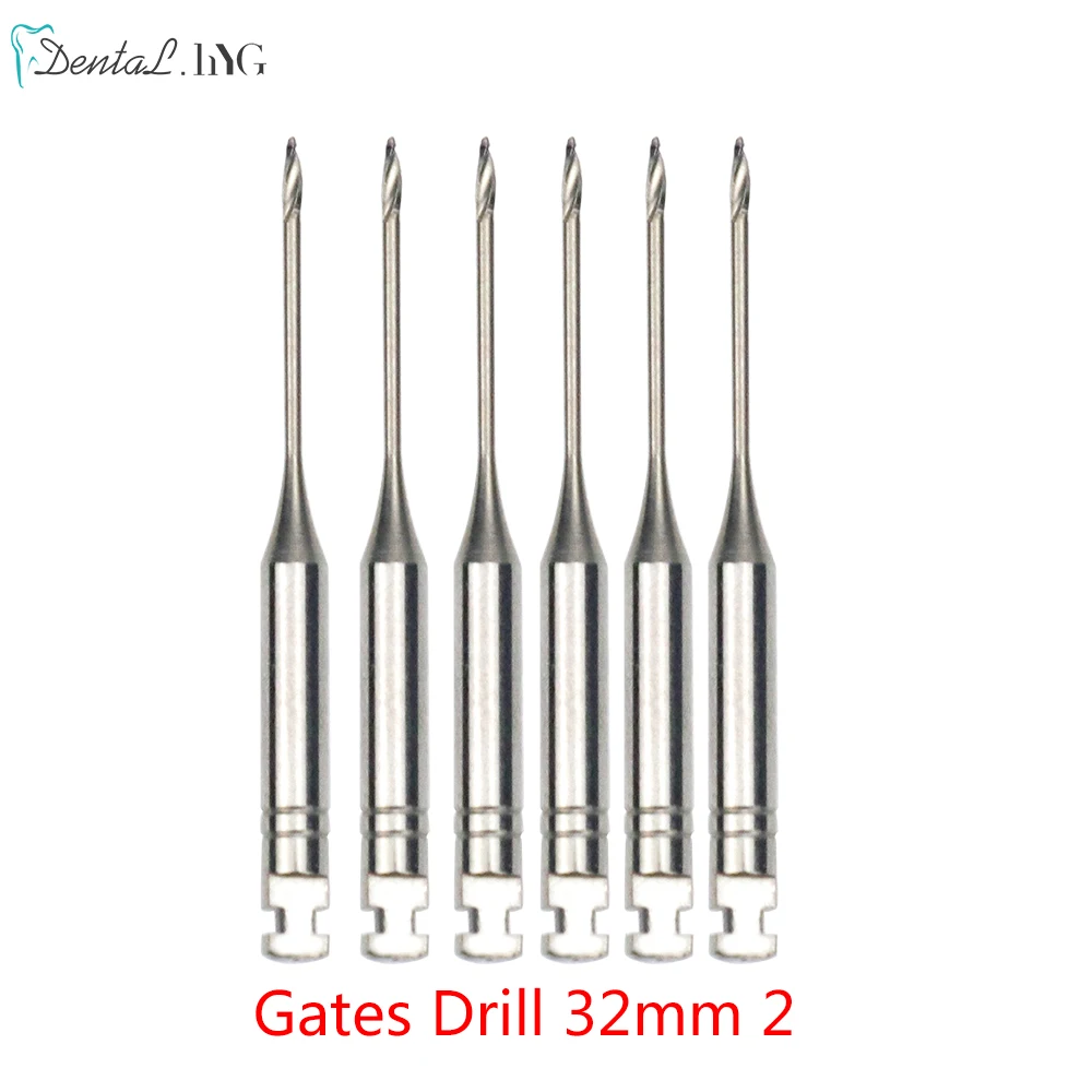 Portones endodónticos dentales, taladro giratorio Glidden, 32mm, uso de motor, limas Endo de acero inoxidable #1-6, 6 unids/lote por paquete