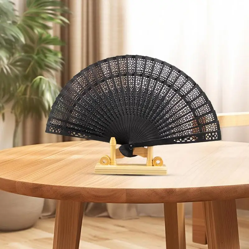 Wooden Hand Fan Hollow Carving Chinese Fan Vintage Hand Fans Unique Photo Props Decorative Handmade Fan For Bridal Shower Women