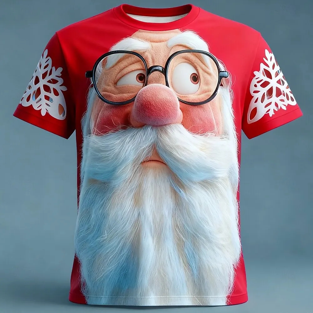 

Cute White-Beard Old Man Graphic T-Shirts For Men Women 3D Print Christmas Theme Short Sleeve Tees Creative Santa Clause Clothes