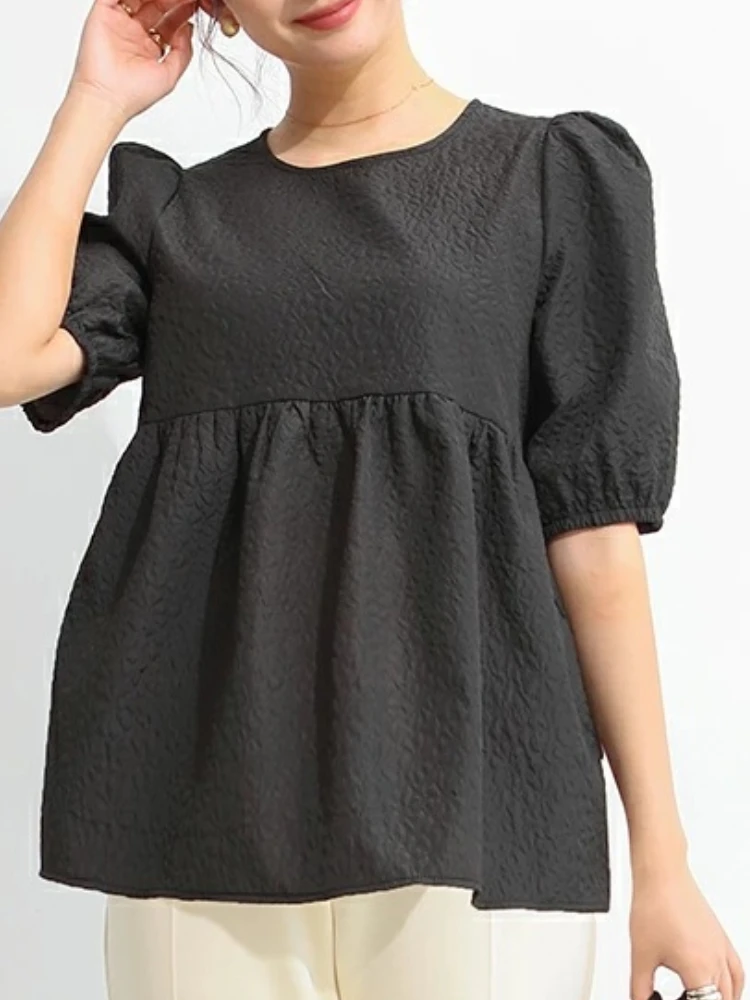 Japanese chic sweet solid blouse women