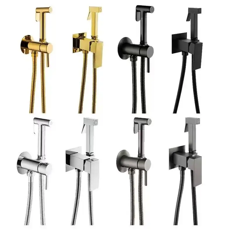 

Латунный ручной распылитель для унитаза и биде, набор горячих и холодных черных смесителей для биде для ванной комнаты, ручной распылитель для душа, самоочищающийся золотой